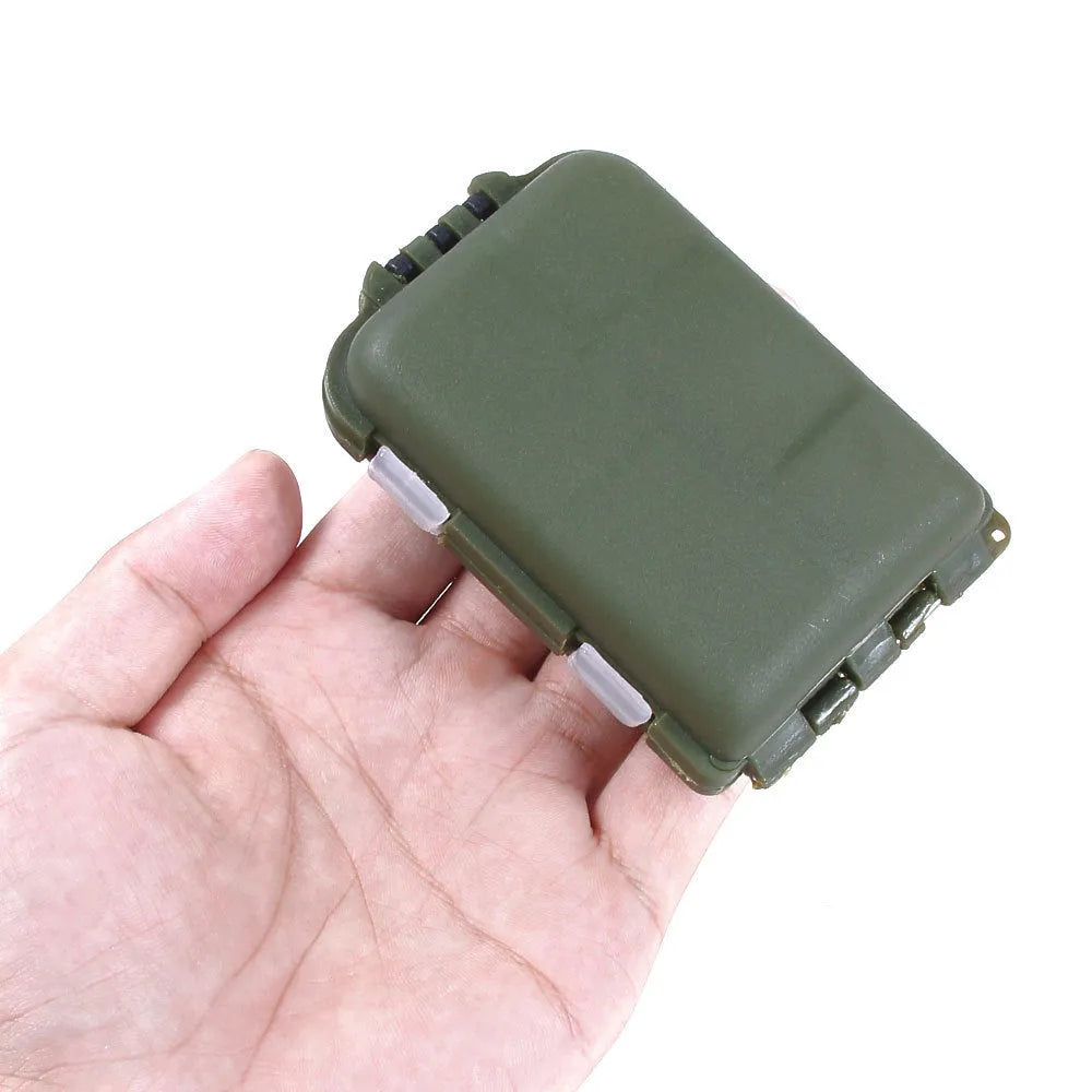 Plastic fishing accessories storage box with 10 compartments in black, green or blue colours