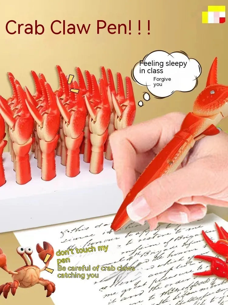 Crab-shaped novelty ballpoint pen with pressing can mechanism and retractable tip