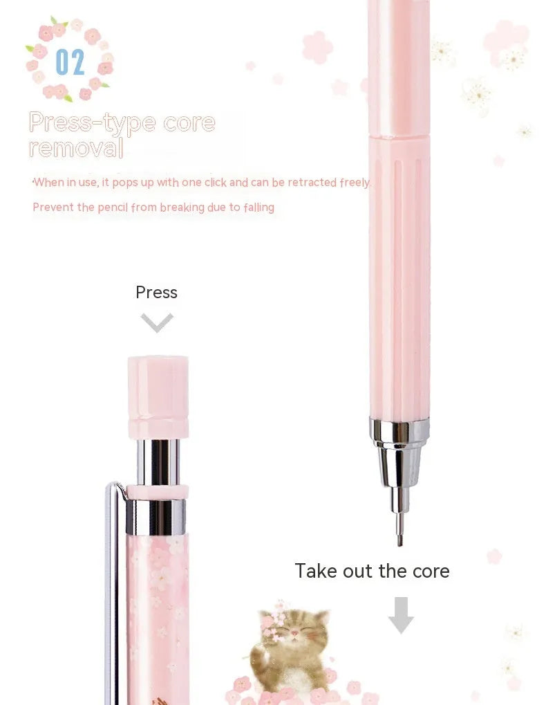 Simplified 0.5mm cartoon automatic pencil set with three pencils and HB refill boxes
