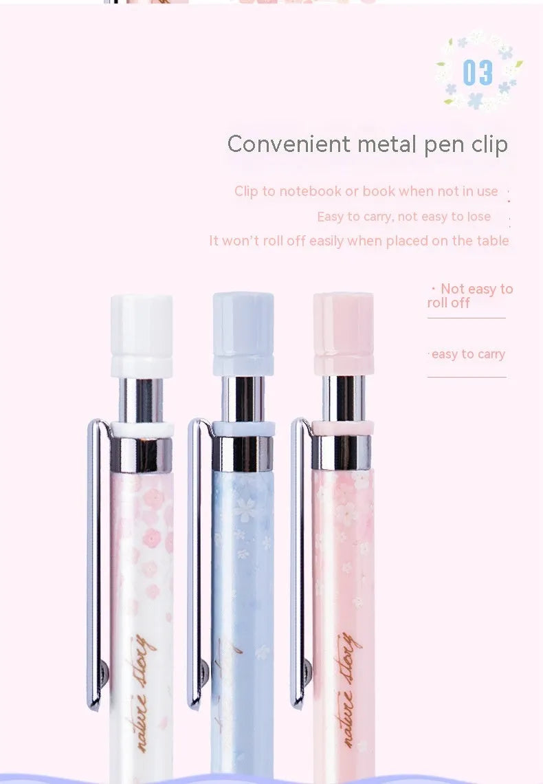 Simplified 0.5mm cartoon automatic pencil set with three pencils and HB refill boxes