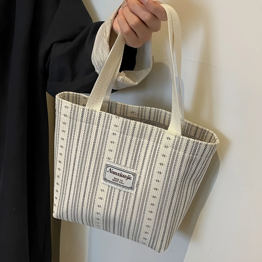Japanese style corduroy handbag in dark brown, gray, or ivory white with large capacity for daily use