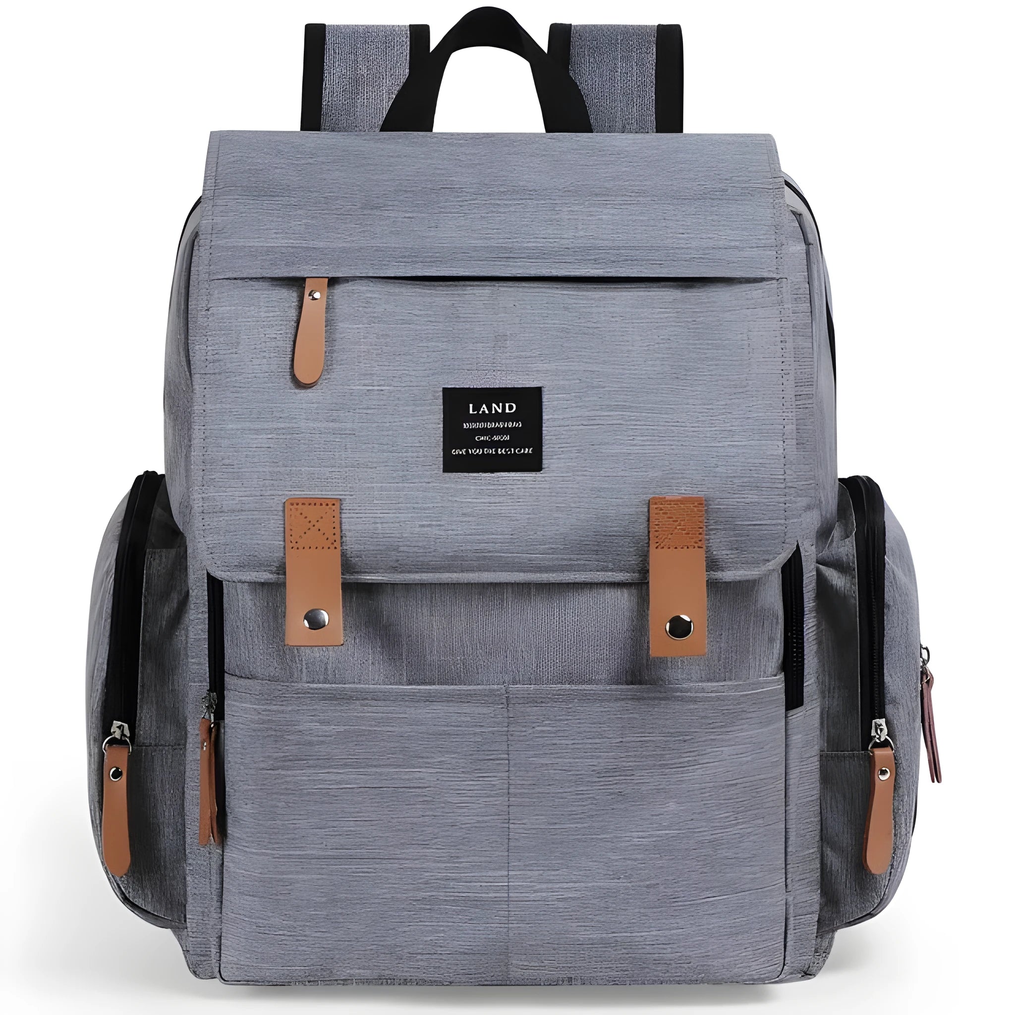 LAND Mommy MPB86 large grey oxford cloth diaper backpack with shoulder straps and changing mat.