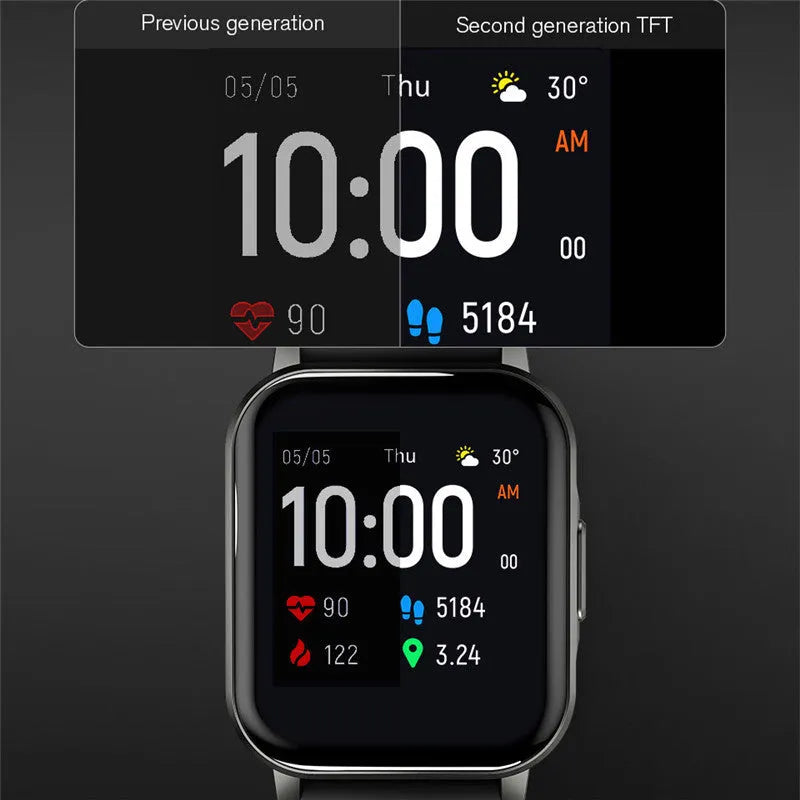 Black waterproof smart bracelet with 1.4-inch touchscreen and silicone strap on wrist
