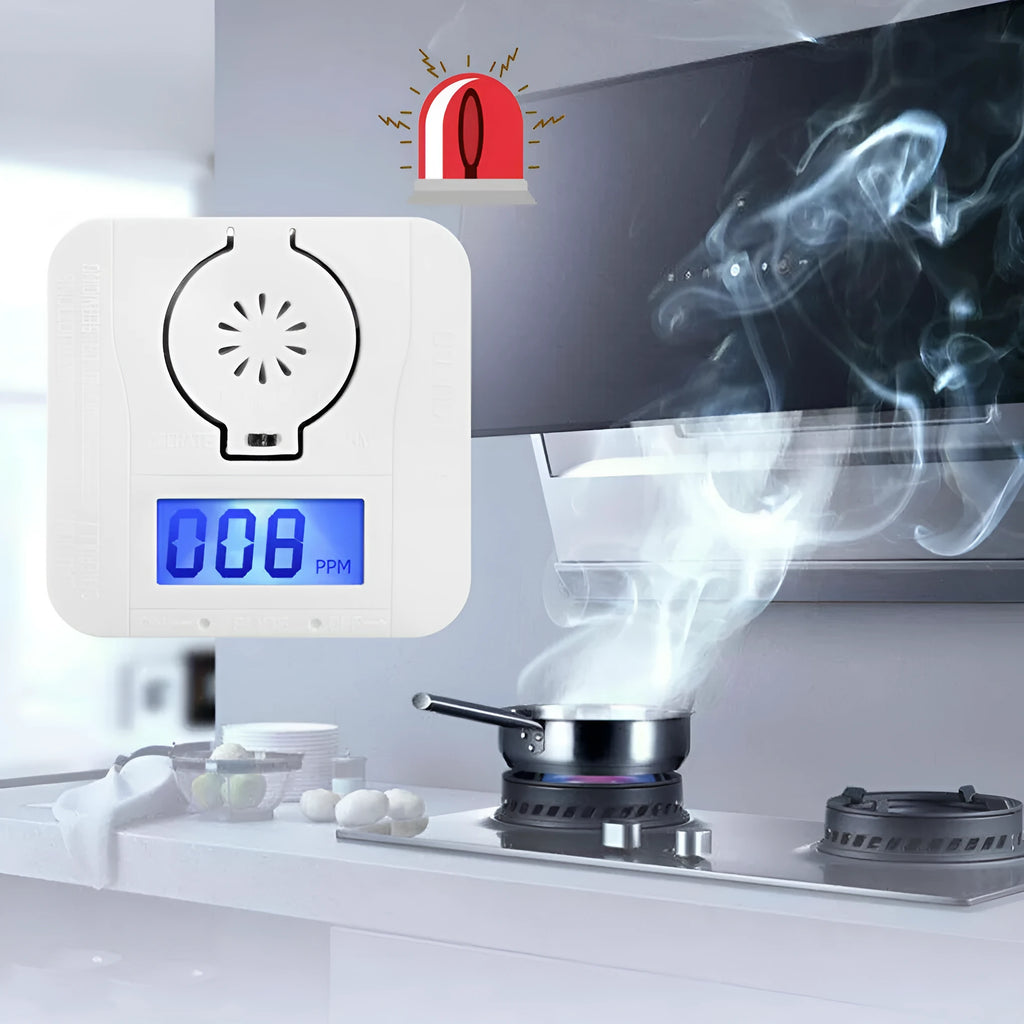 White wireless carbon monoxide alarm for wall mounting detects coal stove gas