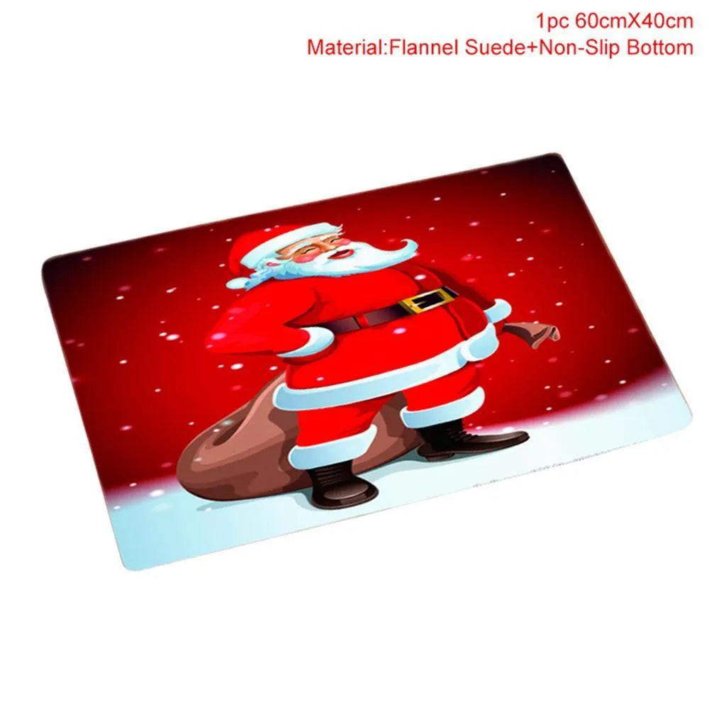 Christmas bathroom decoration set with flannel toilet cover, floor mat, and shower curtain in Santa design