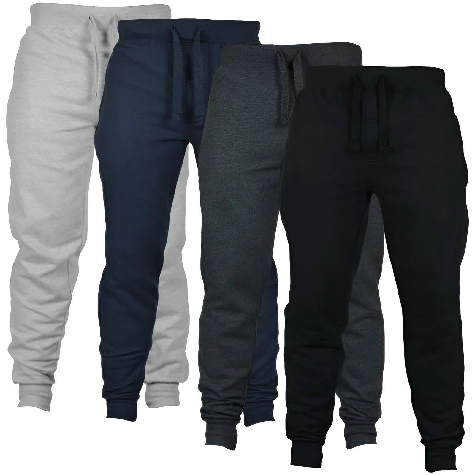 Men's solid colour drawstring fleece casual pants in loose fit pencil style