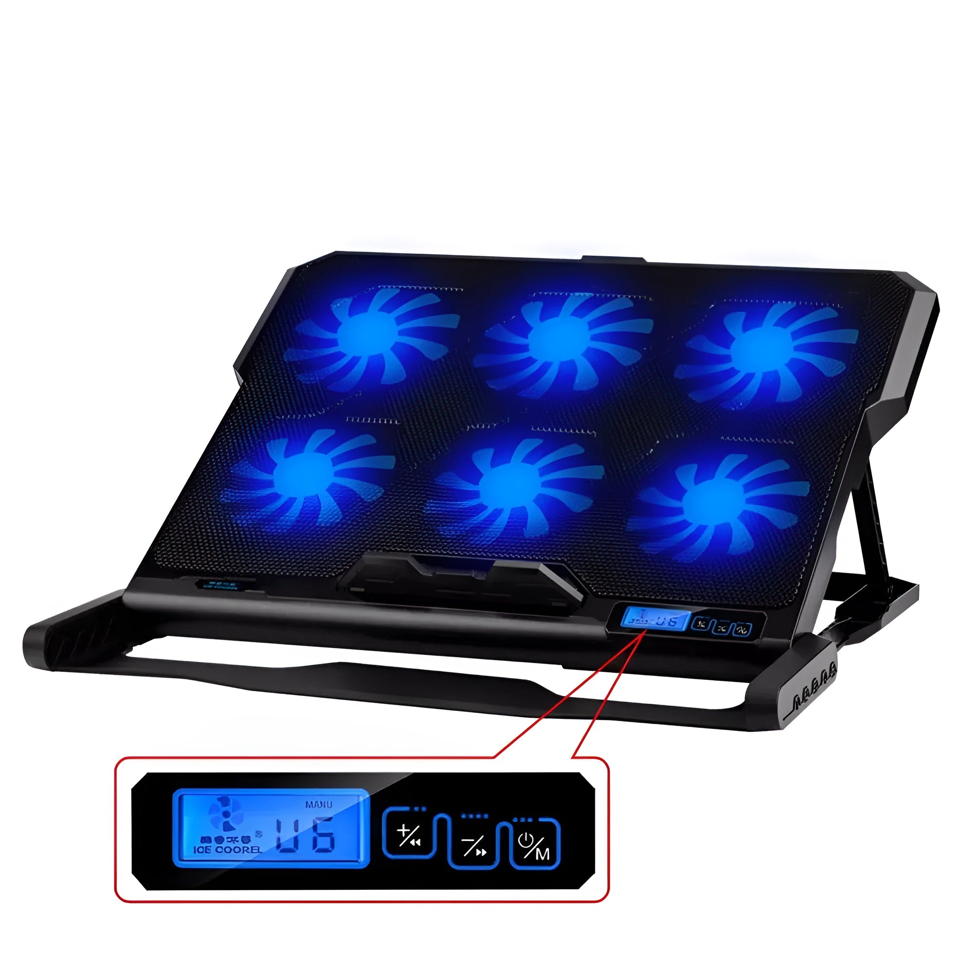 Metal mesh laptop cooling board in black, showing USB cable and raised design for notebook air cooling.