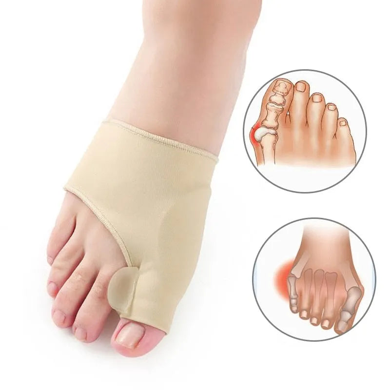 Corrective toe socks with gel bunion pad and silicone toe separator in three sizes