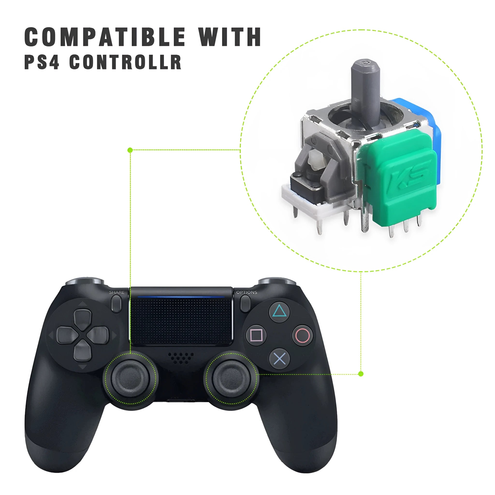 A single Hall effect magnetic joystick rocker component made of black ABS plastic for PS5, PS4, Switch, and XBOX controllers.