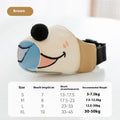 Canvas dog muzzle cover in Ollie Brown Bear or Bondi Blue Shark colours with four weight-based size options