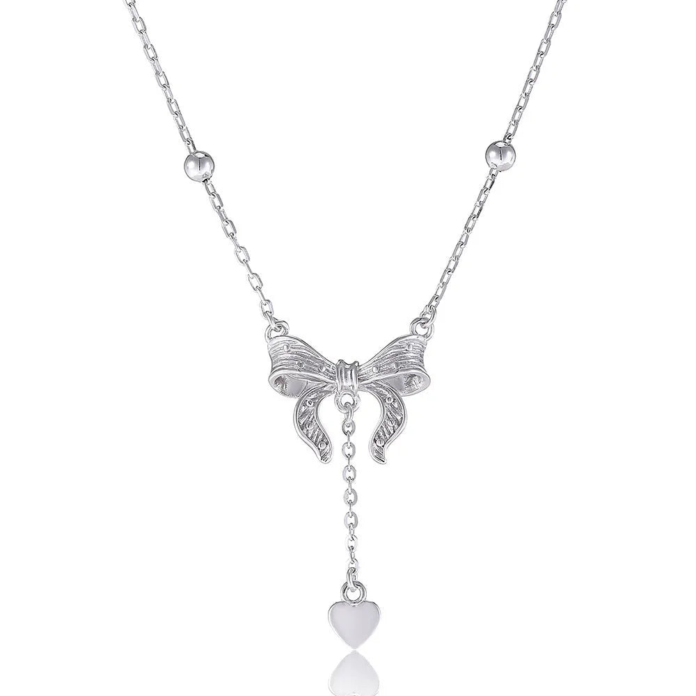 S925 silver butterfly heart pendant necklace with adjustable O-ring chain