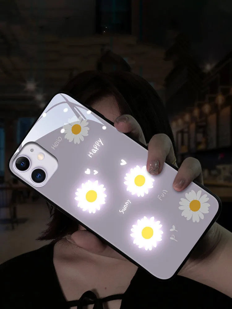 Voice-activated LED iPhone case with painted daisy designs in TPU protective shell