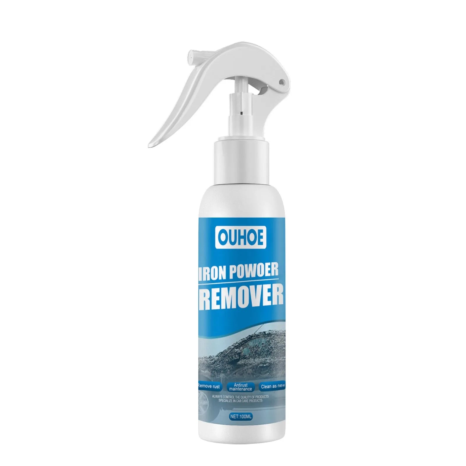 Automotive iron powder rust remover spray with blue sponge and towel accessories