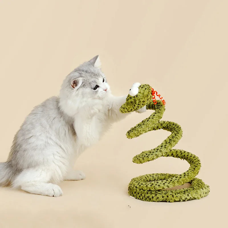 Green cat teasing wand toy with feather attachment on 140cm long pole for interactive play