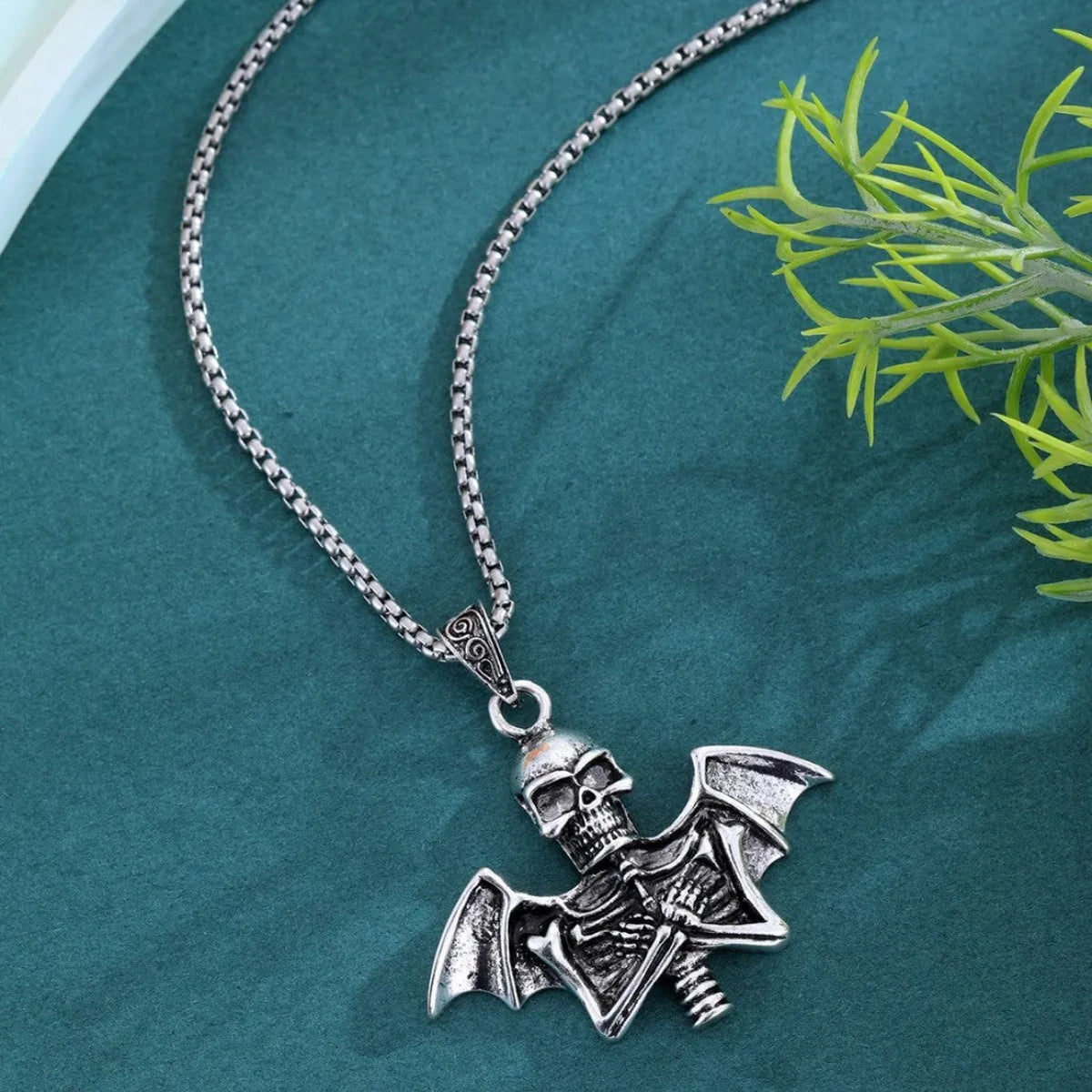Angel Skull Retro Punk Men's Collarbone Chain necklace with angel skull pendant in Angel Skull Necklace colour