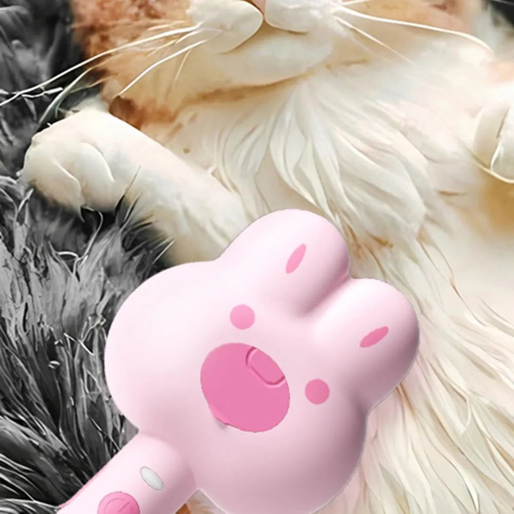 Rechargeable pet steam grooming brush in cartoon design with green, pink or white colour options
