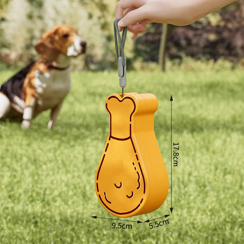 Orange and white portable pet water feeder bottle with food container compartment