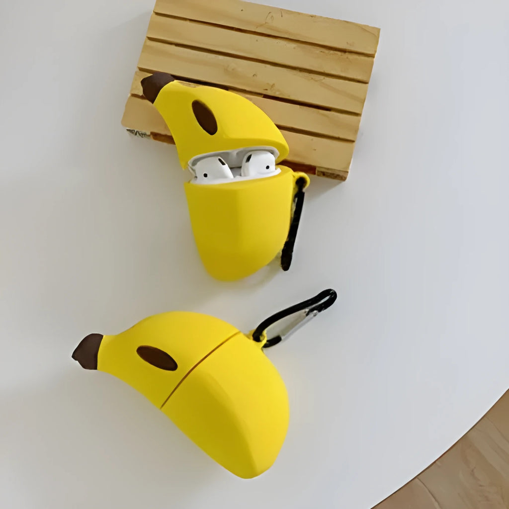 Yellow banana-themed silicone protective case for AirPods Pro wireless headphones