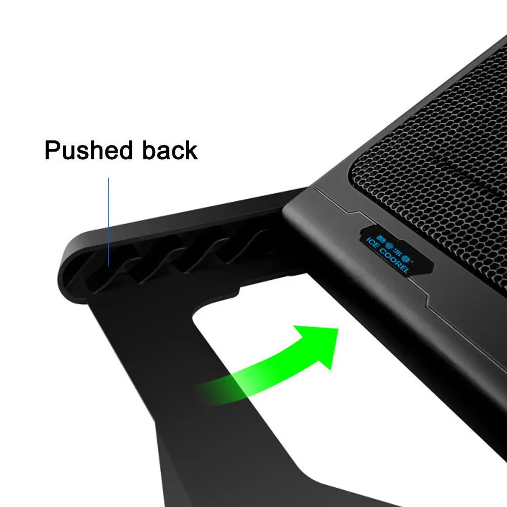 Metal mesh laptop cooling board in black, showing USB cable and raised design for notebook air cooling.