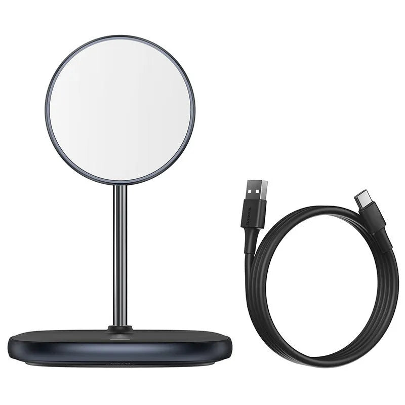 Apple magnetic wireless charging stand for iPhone 12 series in black colour with Type-C cable