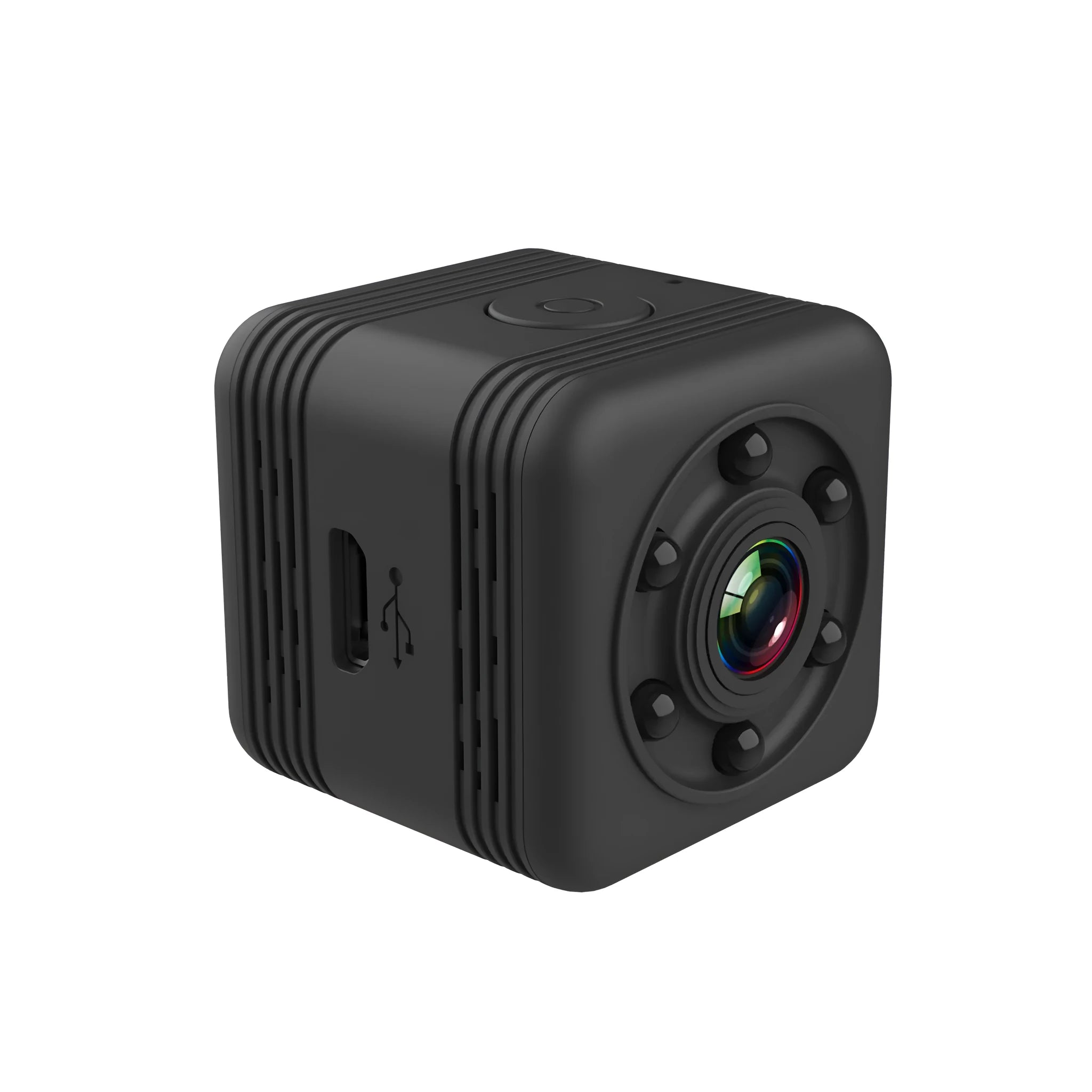SQ29 black waterproof sports camera with MicroUSB port and TF card slot for action recording.