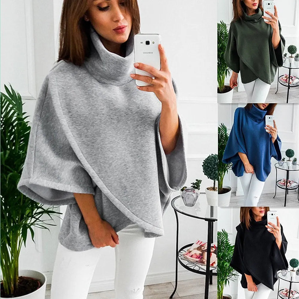 Women's batwing sleeve longline cardigan sweatshirt with faux two-piece styling and button front