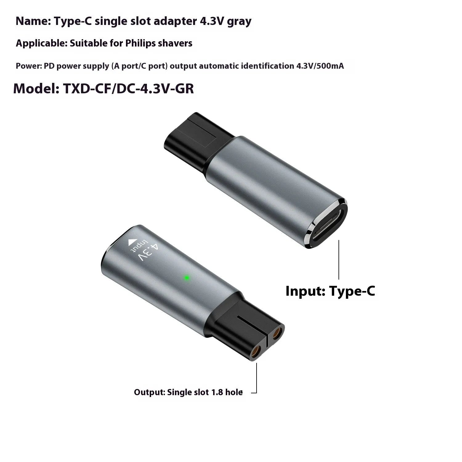 Black USB-C charging adapter for electric shavers and hair clippers with aluminium alloy construction