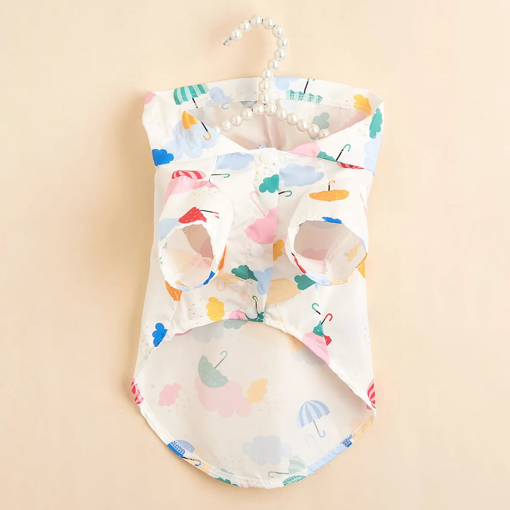 Colourful cartoon umbrella pattern polyester raincoat for a dog or cat.