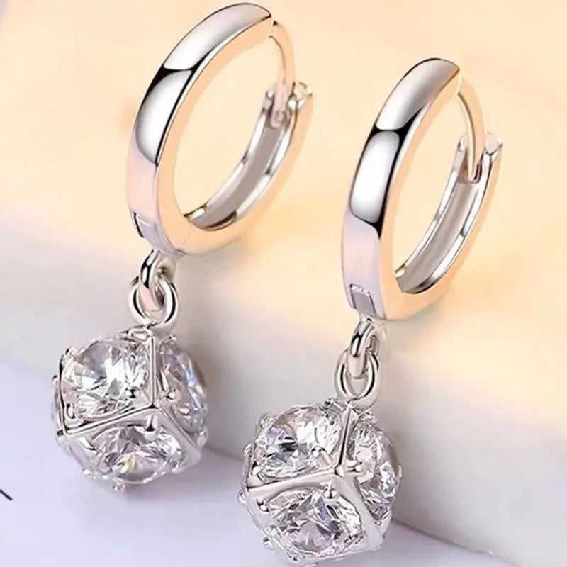 Copper geometric earrings with zircon stones and electroplated rose detail in various colour options for women