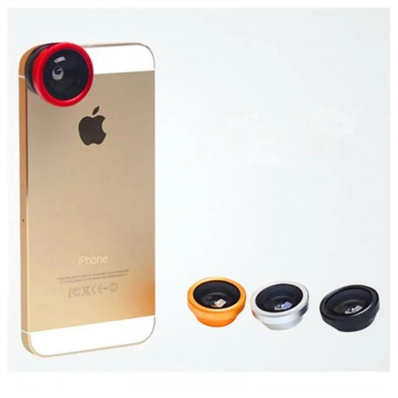Smartphone 3-in-1 lens kit with fisheye, wide angle and macro lenses in aluminium alloy case