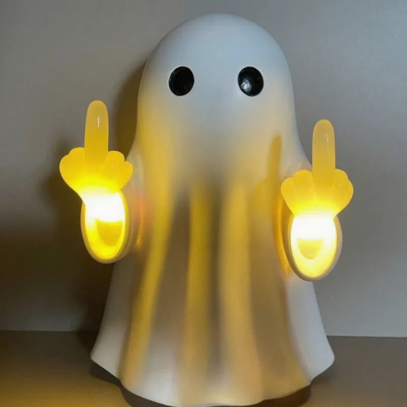 White ghost statue night lamp with Halloween decoration and battery light