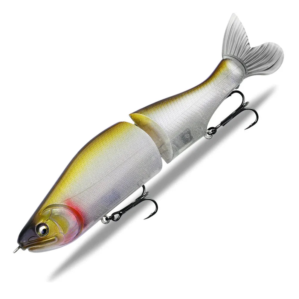 185mm plastic swimming fishing lure for bass on a blue background.