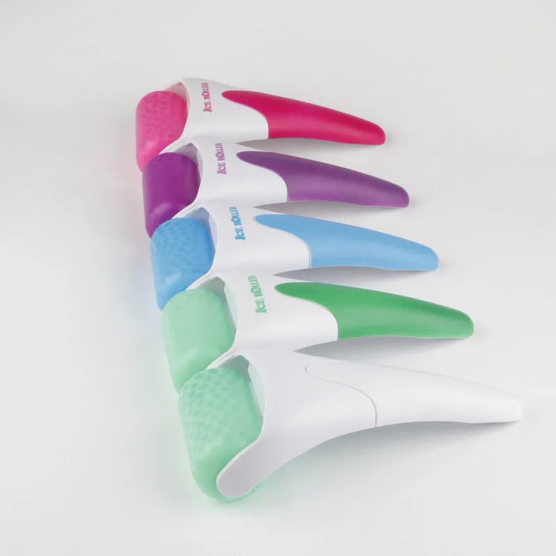 Ice roller massager in plastic, 19.8 cm x 6.0 cm x 11.5 cm, for face and neck use, available in five colours