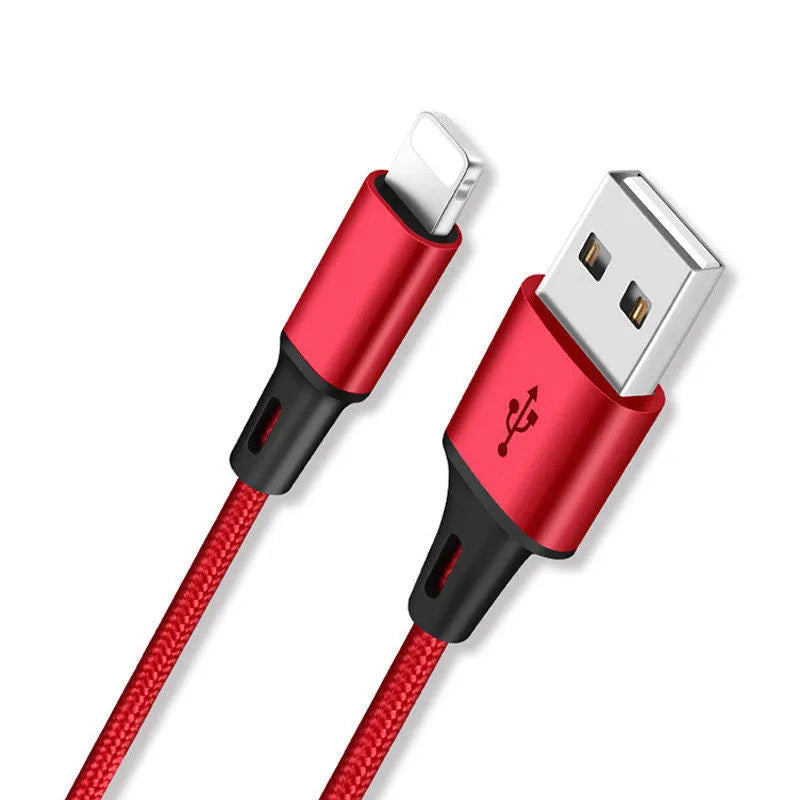 Black 3-in-1 braided charging cable with Lightning, Micro-USB and Type-C connectors on a 1.25m nylon cord