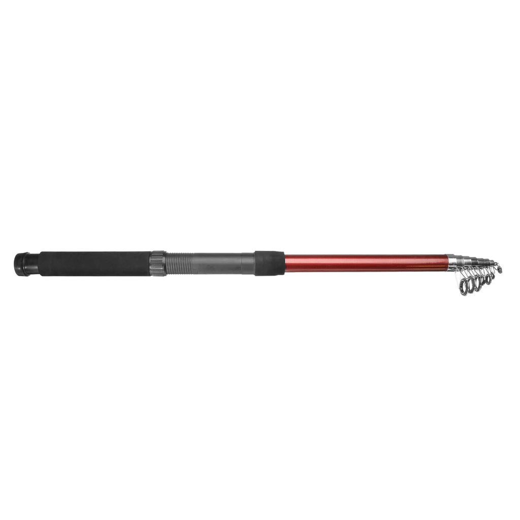 White LED fishing rod light with telescopic pole extended, remote control, showing 120x95mm panel size
