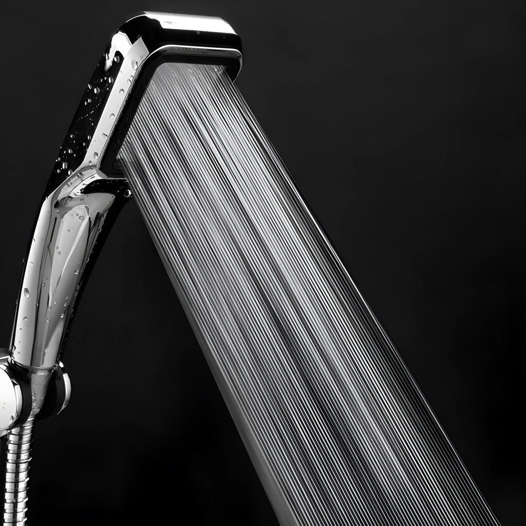 Hand-held pressurised shower with rainfall function and orange shower head option