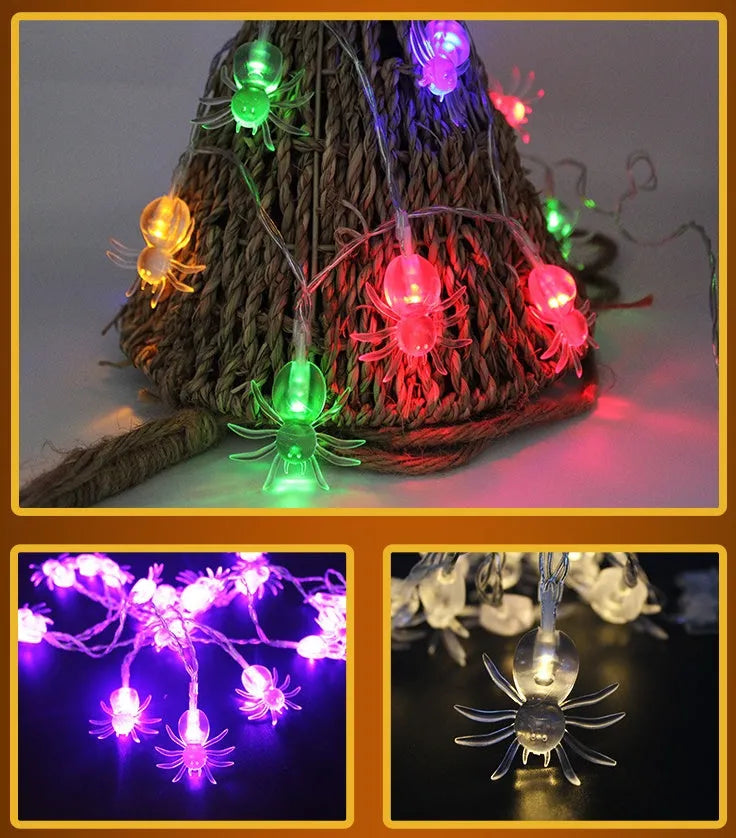 Halloween LED string lights with bat, pumpkin, ghost and spider pendants on a 1.2 metre wire