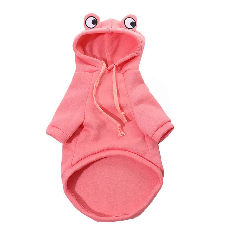 Green frog pattern pet hoodie costume for small dog wearing