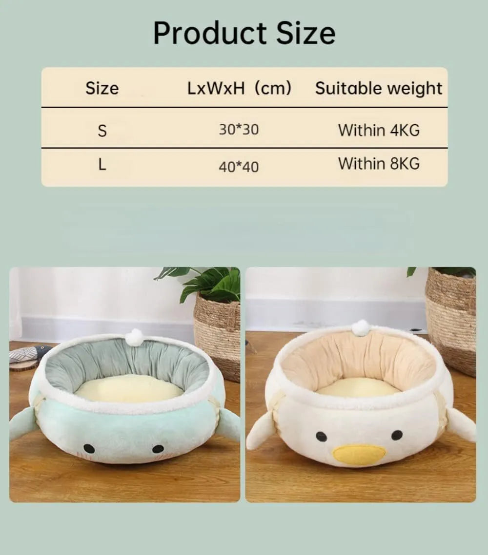 Green chick dinosaur shaped cat bed shown both flat and hanging as a hammock.