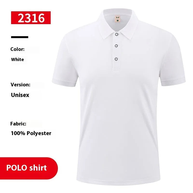 Short sleeve ice silk polo shirt with advertising logo in multiple colours on a hanger
