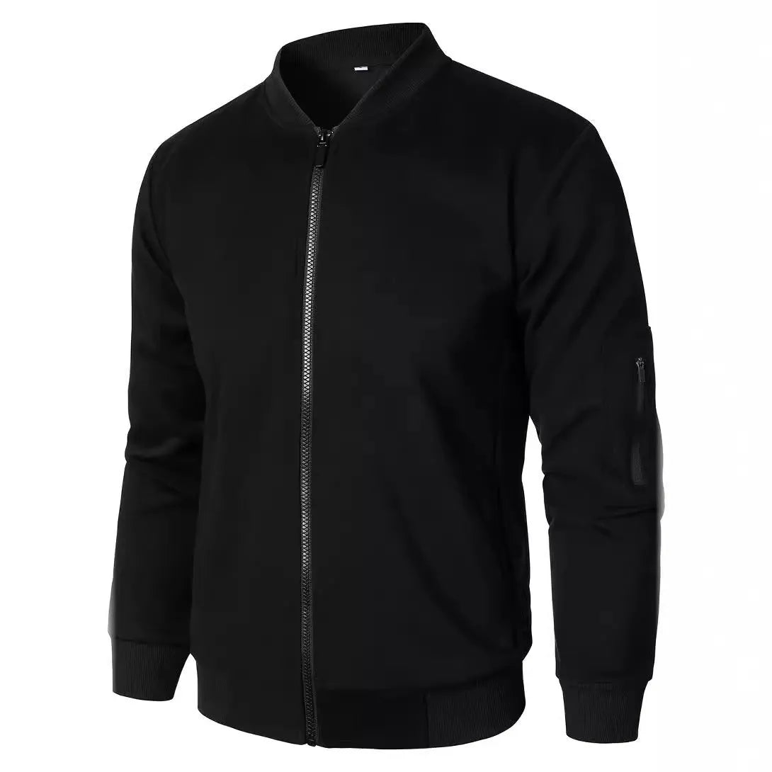 Men's loose fit cotton knitted jacket in black, blue, or grey with long sleeves