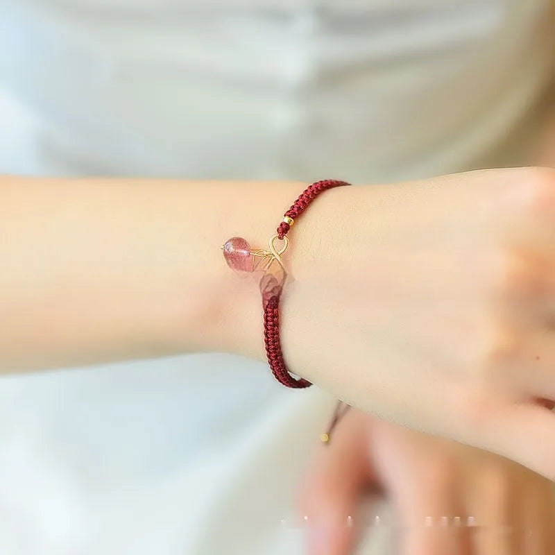 Natural strawberry quartz cherry bracelet for women with genuine crystal beads in fruit shape design