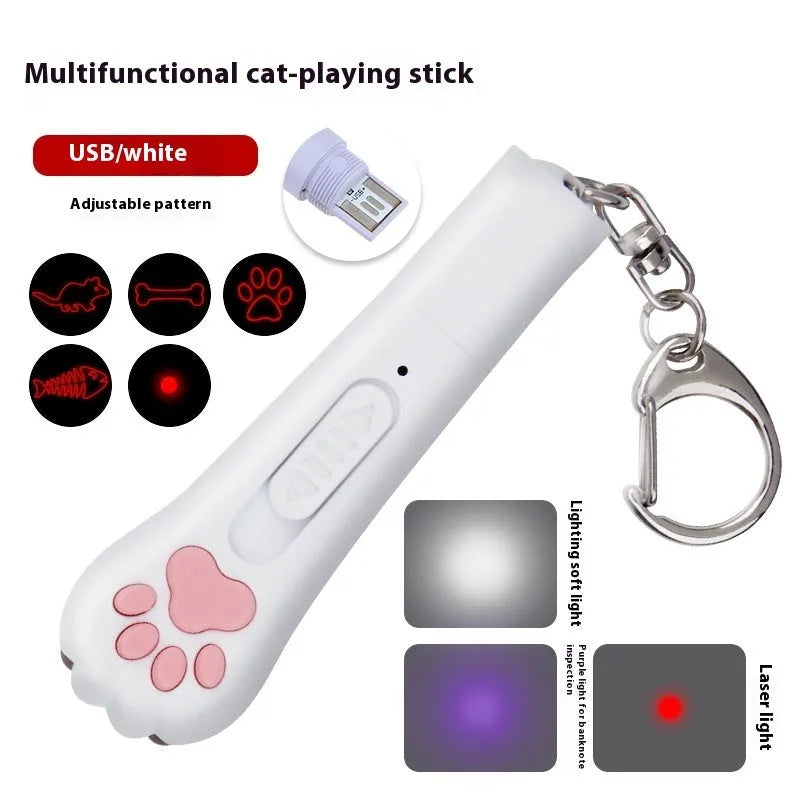 Rechargeable cat teasing stick with laser patterns and moon-light lamp in choice of colours