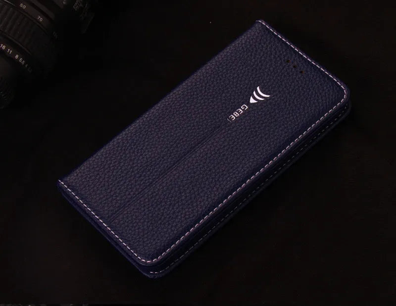 iPhone wallet phone case with PU leather construction showing card storage compartment