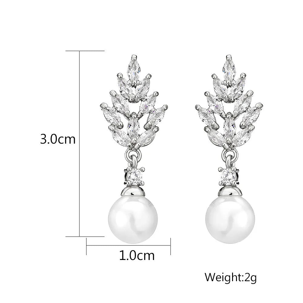 Geometric floral earrings with micro inlaid zircon detailing in gold, platinum, or rose gold plating options