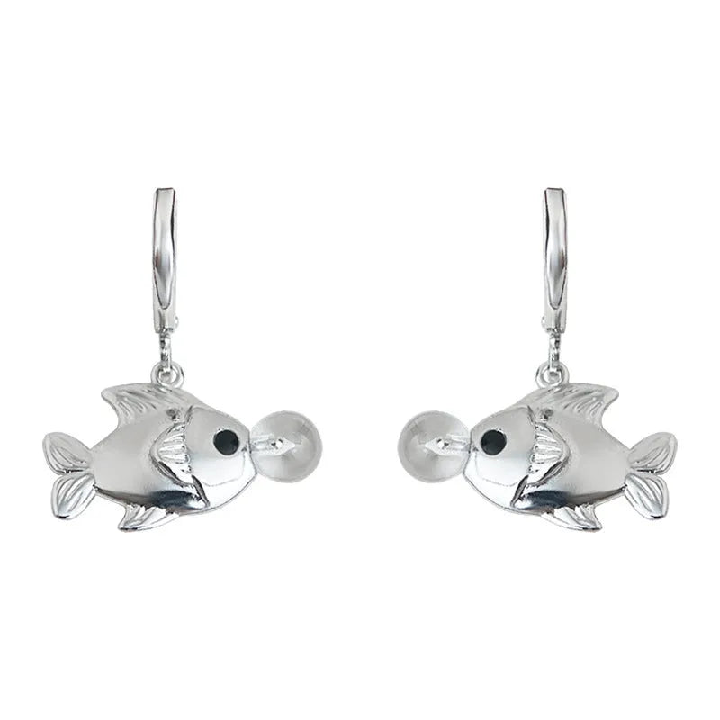 Women's copper bubble fish earrings with electroplated goldfish design details