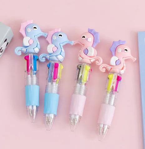 Cartoon themed 4-colour press ballpoint pen with 0.7mm bullet tip in cactus, fast food, or seahorse design