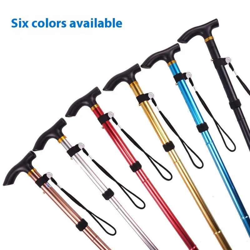 Aluminium folding walking stick with adjustable height and non-slip rubber tip