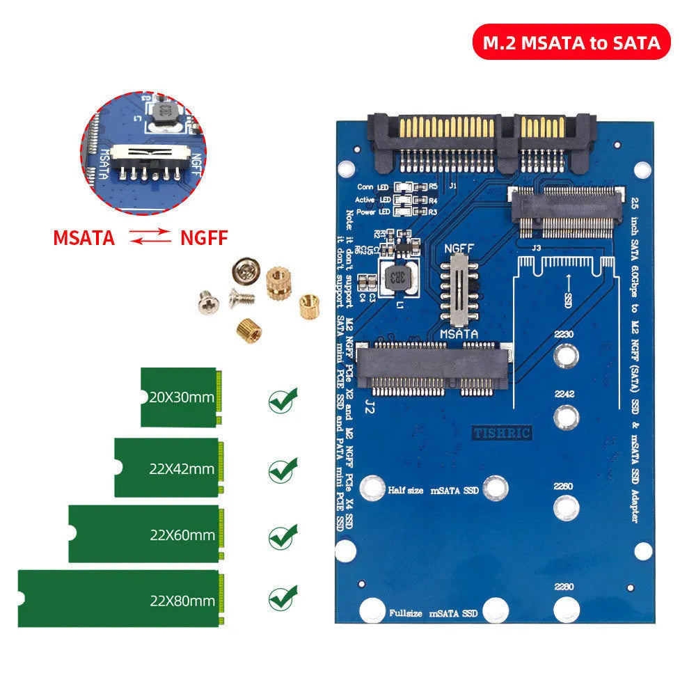 Black SATA3 to M.2 NGFF mSATA SSD conversion adapter card with aluminium alloy construction