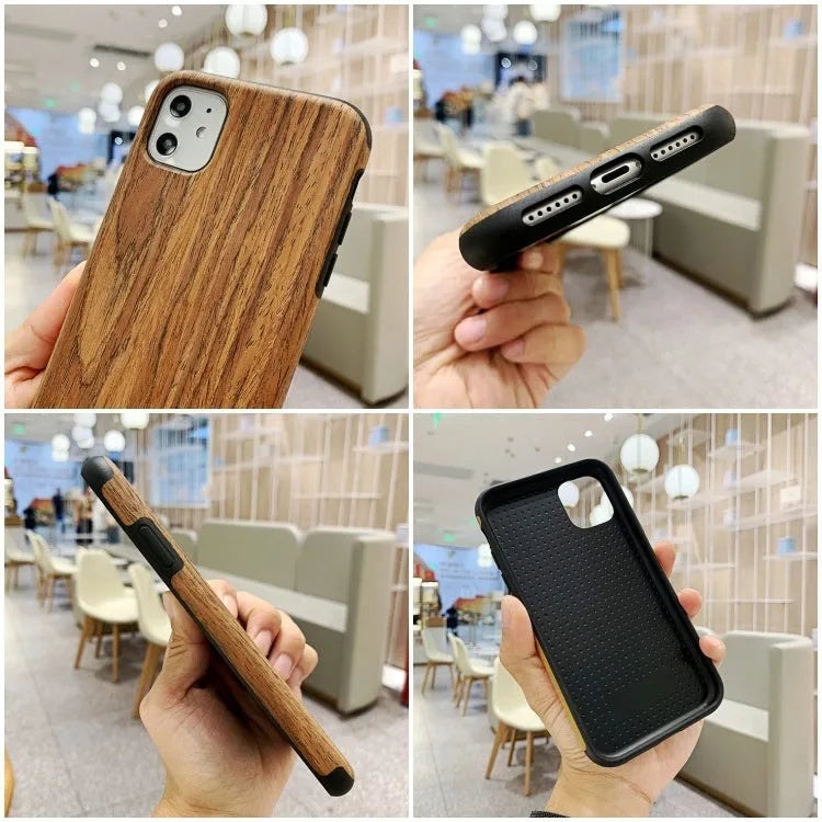 Wooden iPhone back cover in rosewood, teak, black rose and walnut finishes showing natural grain patterns